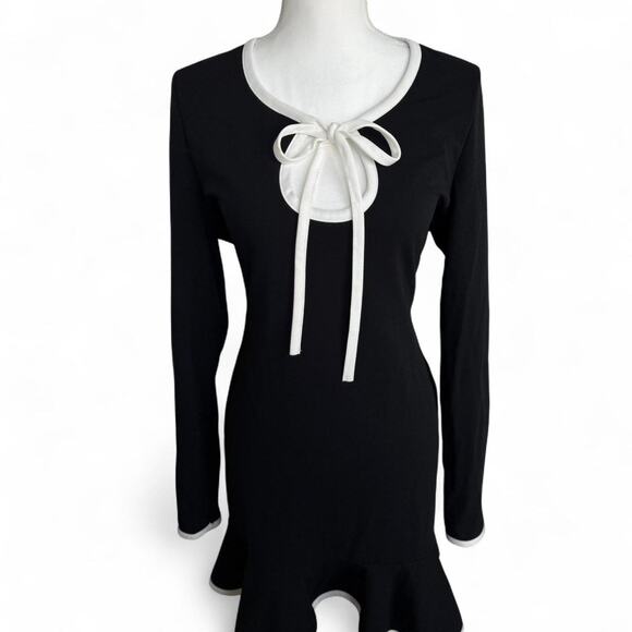 Fashion Nova Set The Bar Mini Dress NWT Black White Bow Long Sleeve Women’s XL - Picture 4 of 8